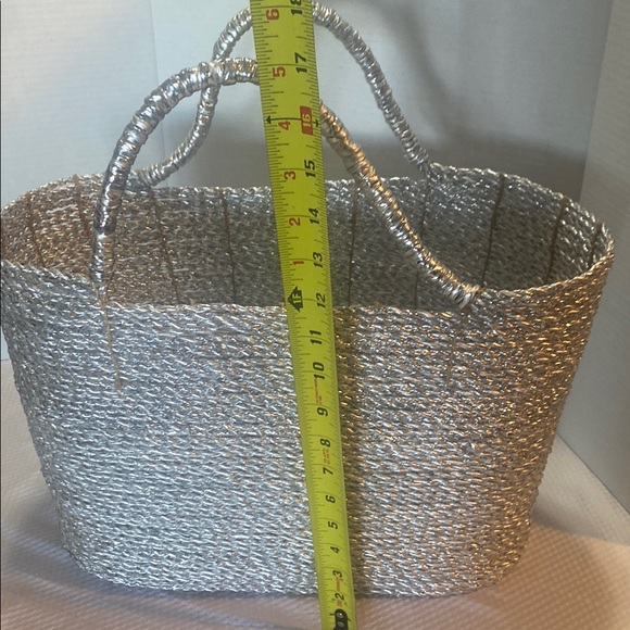 Pier 1 Silver Woven Metal Art Large Tote Bag NWOT - Picture 8 of 13